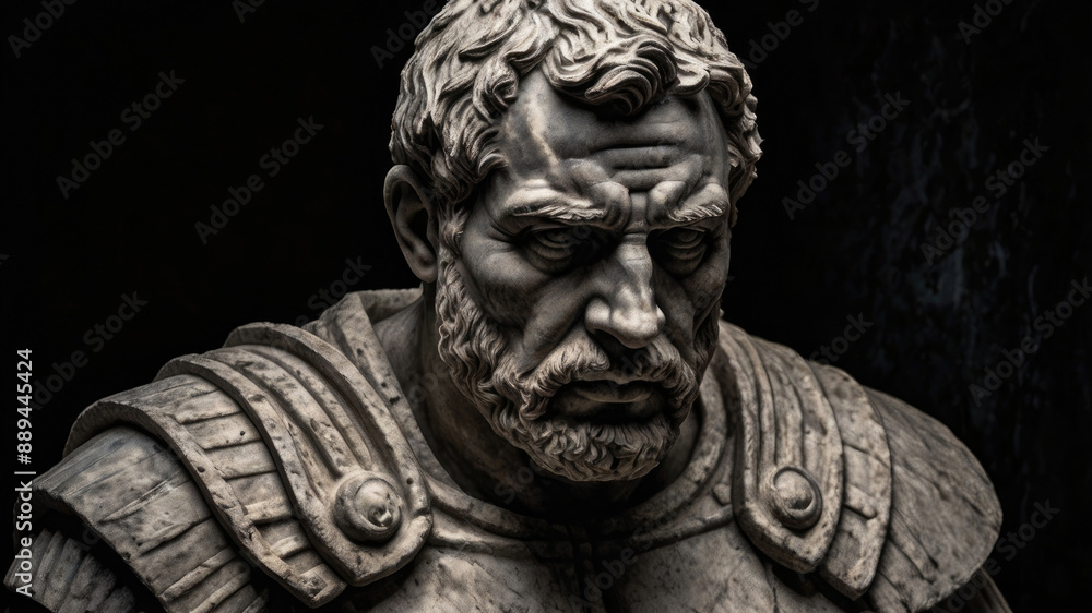 Marble bust of a bearded man with intricate details and dramatic lighting, evoking a sense of classical antiquity and timeless artistry. Perfect for history and art themes. Marble bust of a bearded man with intricate details and dramatic lighting, evoking a sense of classical antiquity and timeless artistry. Perfect for history and art themes.