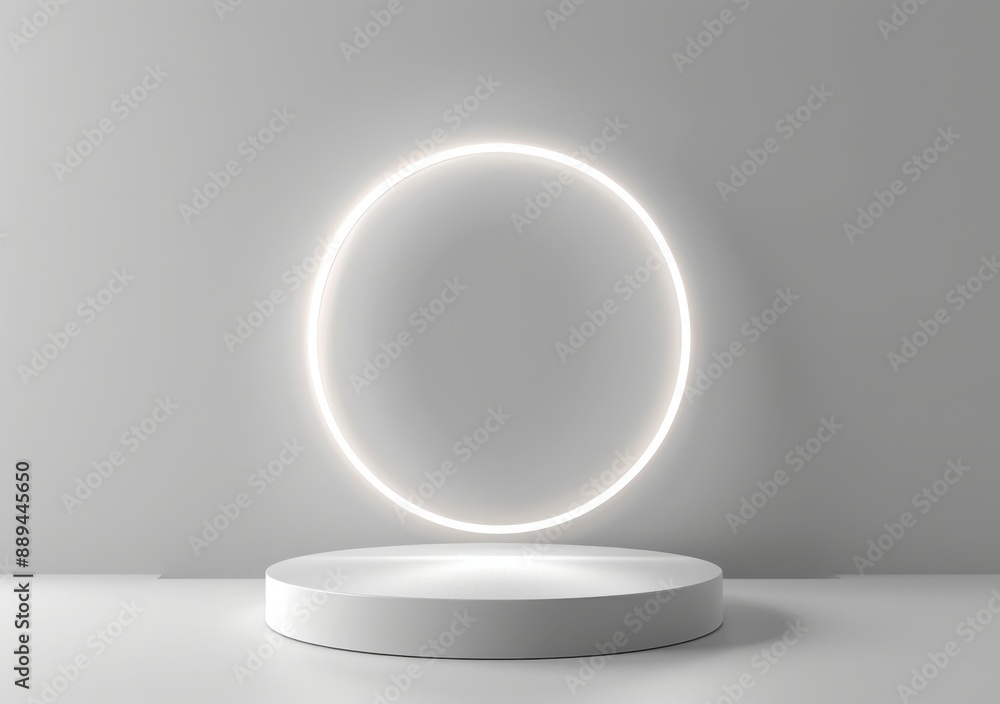Simple abstract background with white light ring and podium for product presentation. Simple abstract background with white light ring and podium for product presentation.