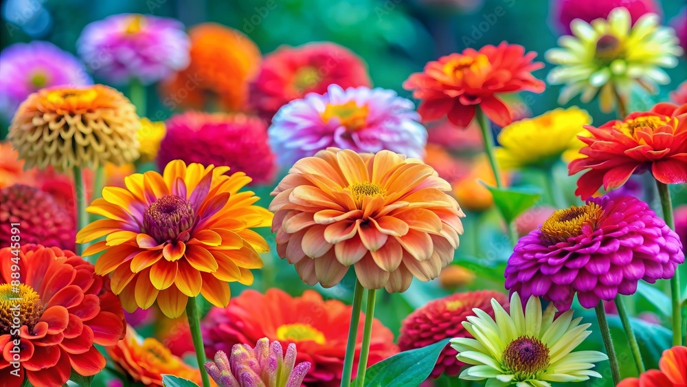 A beautiful garden of colorful zinnias in full bloom. A beautiful garden of colorful zinnias in full bloom.