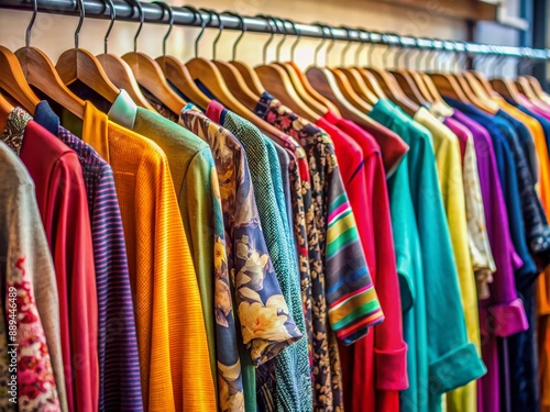 Wallpaper Mural A stylish row of diverse garments hangs neatly on a rack, showcasing vibrant colors, textures, and styles, ideal for highlighting fashion trends and wardrobe options. Torontodigital.ca