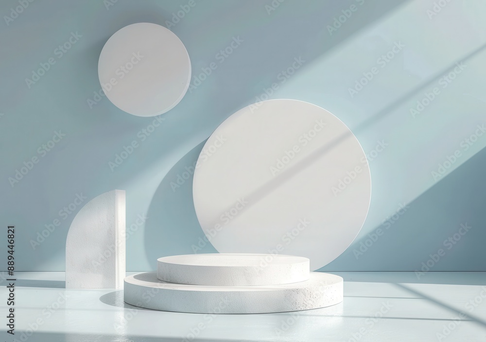 Abstract background with blue and white podium for product presentation, Abstract background with blue and white podium for product presentation,