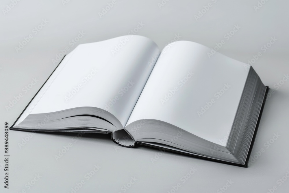 A book lying open on a clean white surface with pages visible A book lying open on a clean white surface with pages visible