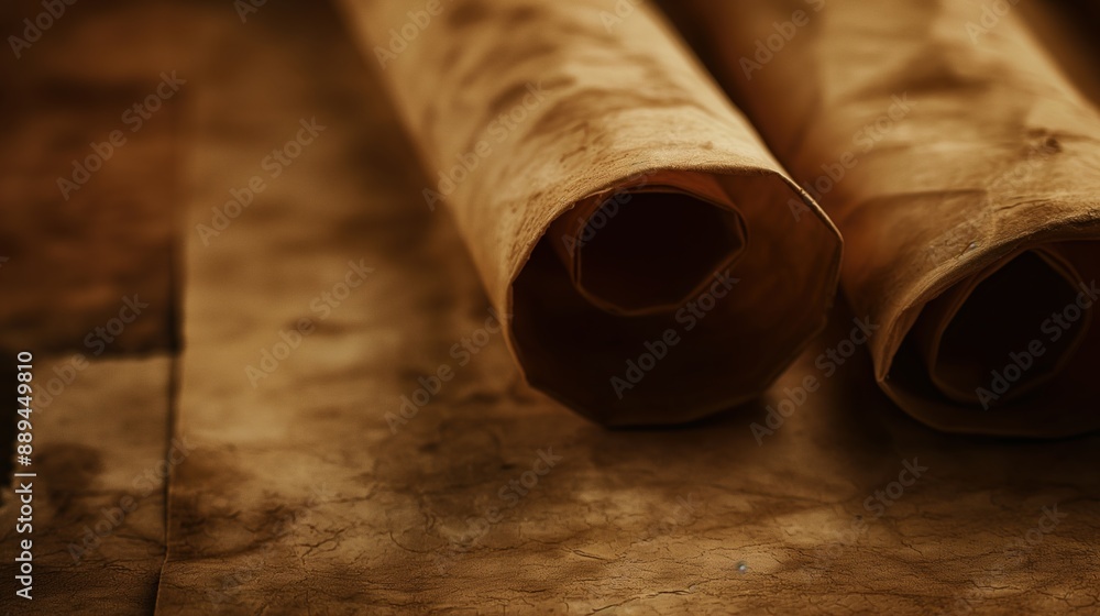 Ancient scrolls on paper, dark academia style. Ancient scrolls on paper, dark academia style.