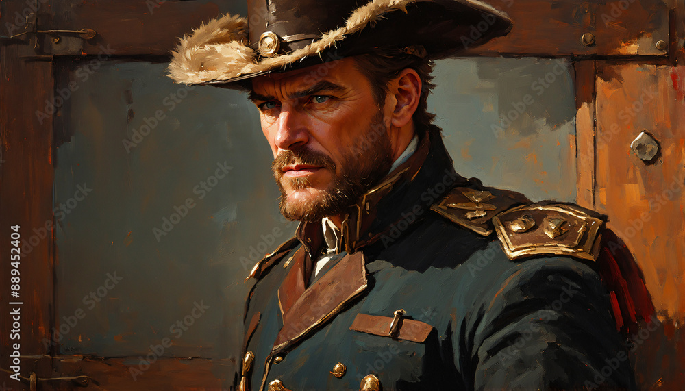 Obraz premium Russian Cossack in traditional fur hat and uniform