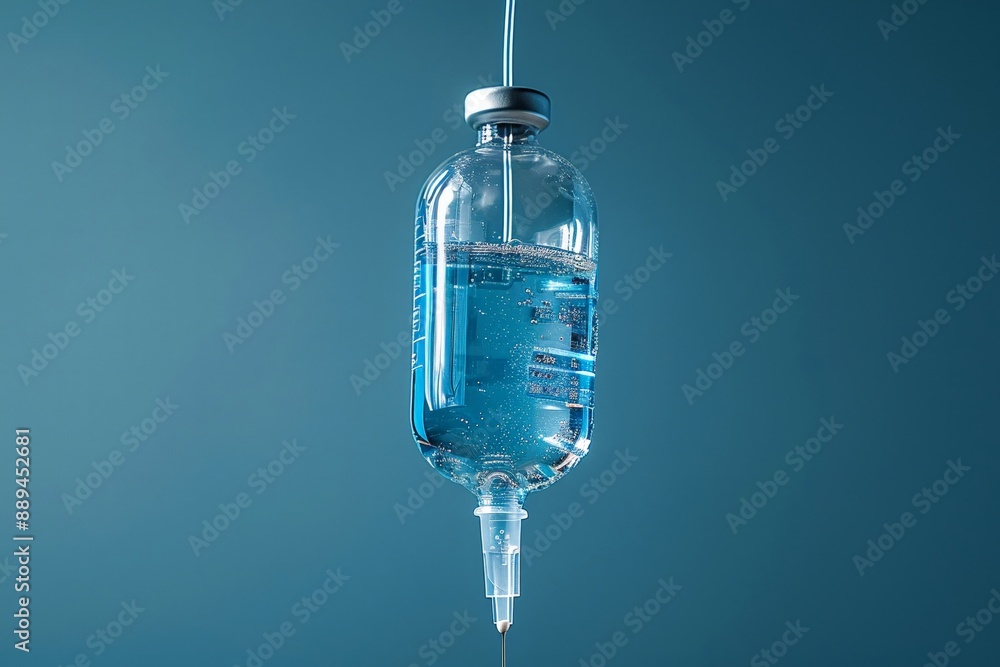 Sterile IV bag and tubing minimal background bright studio lighting highlighting clear liquid and medical use Sterile IV bag and tubing minimal background bright studio lighting highlighting clear liquid and medical use