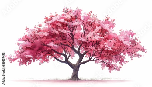 Fototapeta Naklejka Na Ścianę i Meble -  A blossoming cherry tree, spring flowers, watercolor style, isolated on white background