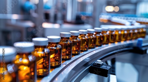 Wallpaper Mural Medical vials on production line at pharmaceutical factory, Pharmaceutical machine working pharmaceutical glass bottles production line, health care, pandemic Torontodigital.ca