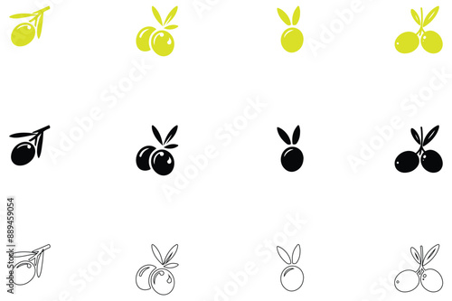Green and black olive icon silhouettes vector illustration on a white backgroun
