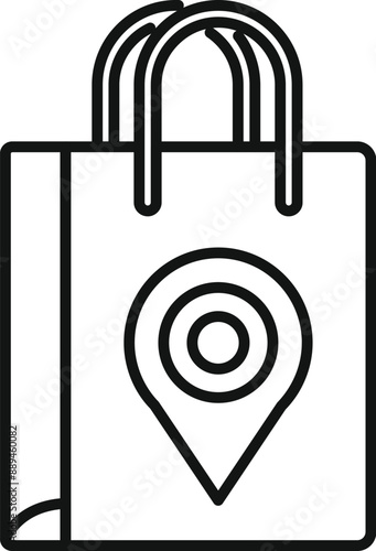 Simple line icon of a shopping bag with a location pin, representing shopping locally or delivery services