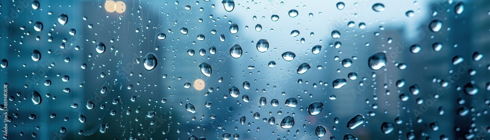 A city view with raindrops on the window. The raindrops create a blurry effect, giving the image a dreamy and romantic mood. The cityscape is illuminated by the lights of the buildings A city view with raindrops on the window. The raindrops create a blurry effect, giving the image a dreamy and romantic mood. The cityscape is illuminated by the lights of the buildings