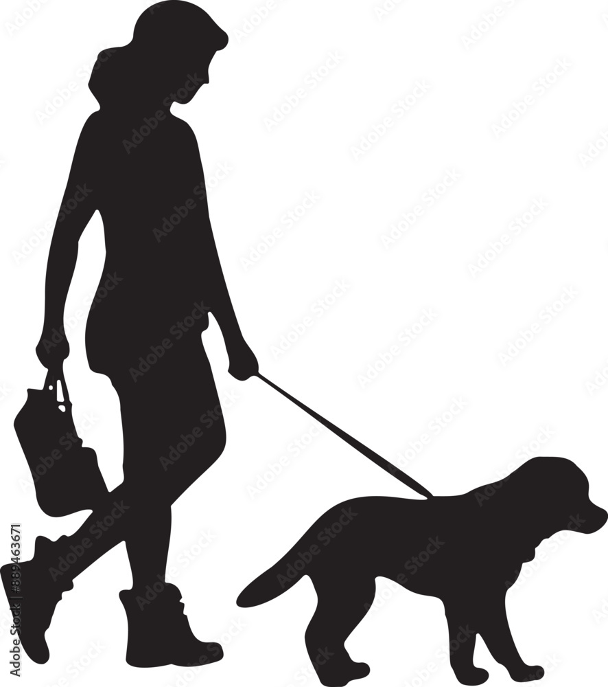 Silhouette of a woman walking with a dog on a transparent background Silhouette of a woman walking with a dog on a transparent background