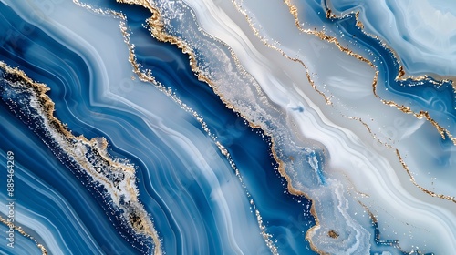 Ethereal Marble-Like Background with Gold and Blue Swirls