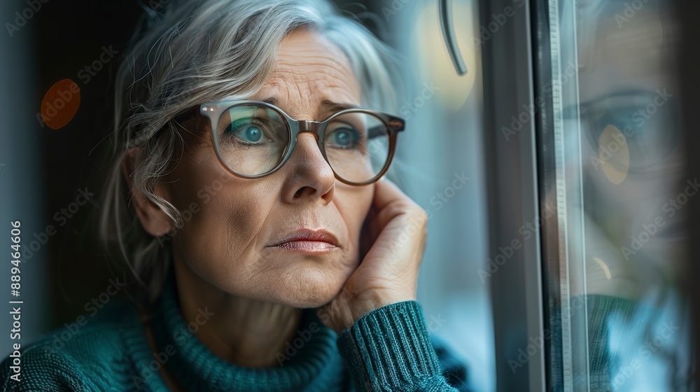 Feeling Down. Middle aged woman in glasses looking down Feeling Down. Middle aged woman in glasses looking down