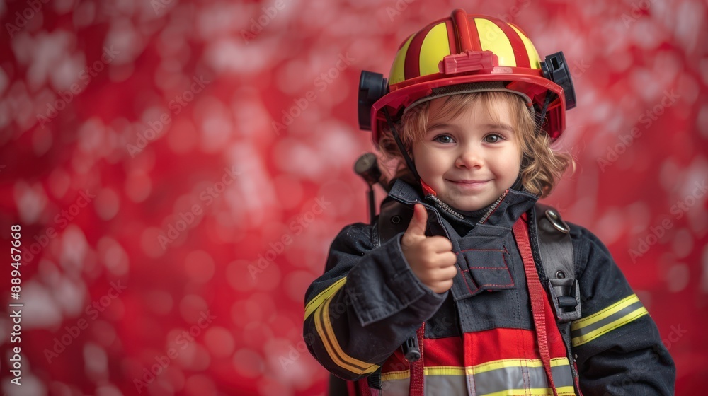 Cute little firefighter with a fire hose. Cute little firefighter with a fire hose.
