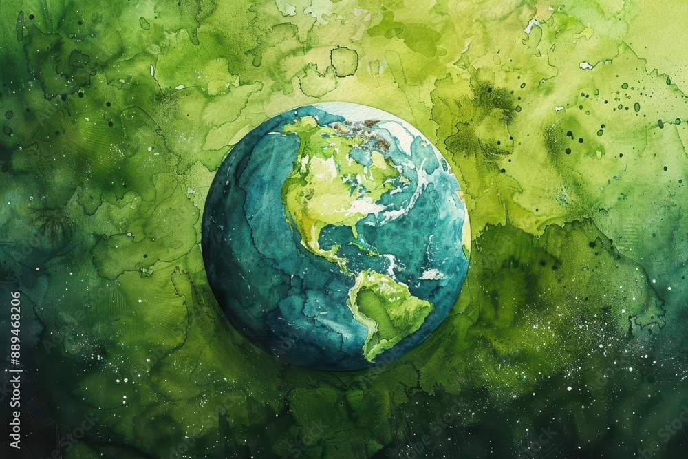verdant earth watercolor painting handdrawn green globe illustration environmental art verdant earth watercolor painting handdrawn green globe illustration environmental art