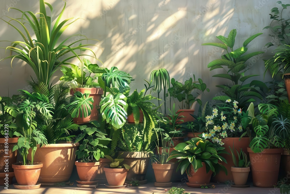 verdant tranquility assortment of indoor house plants in earthen pots generative ai verdant tranquility assortment of indoor house plants in earthen pots generative ai