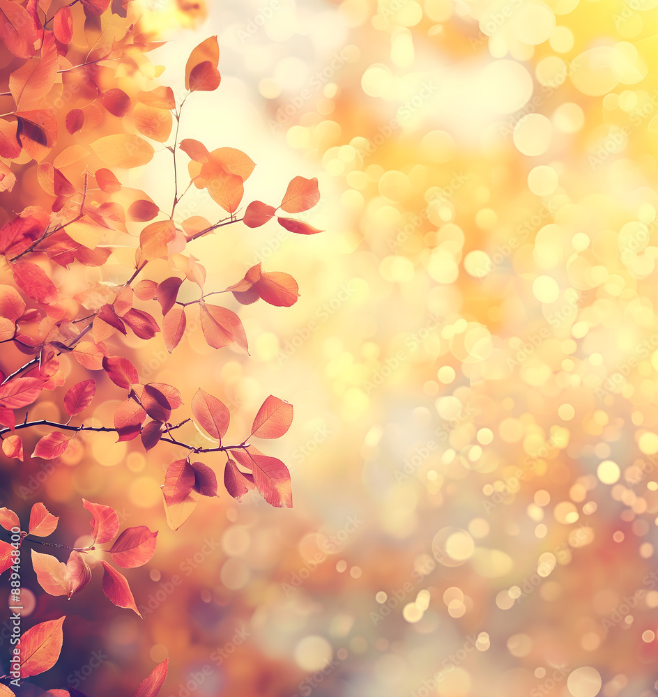 autumn leaves yellow sunny shiny, glossy background; warm fall backgrounds with colorful frame on left side; copy space for text autumn leaves yellow sunny shiny, glossy background; warm fall backgrounds with colorful frame on left side; copy space for text
