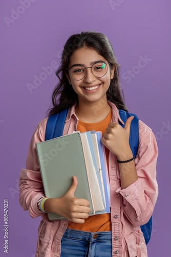 Happy indian female student wearing glasses