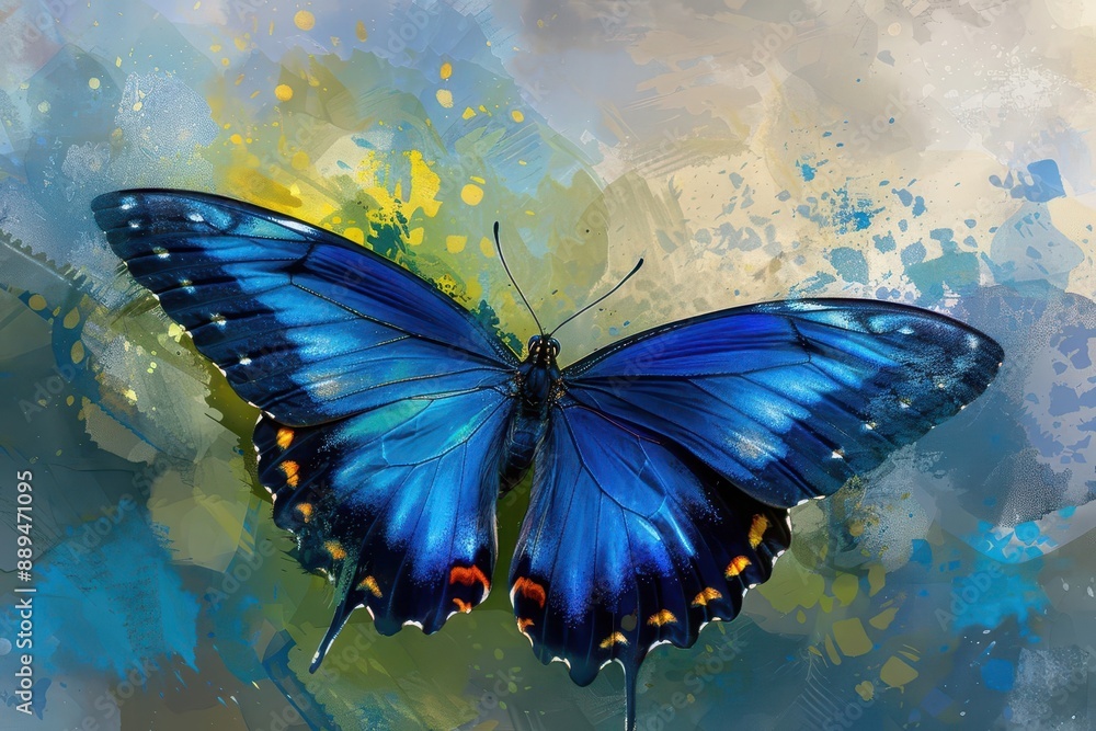 vibrant blue butterfly portrait in graceful flight digital painting vibrant blue butterfly portrait in graceful flight digital painting