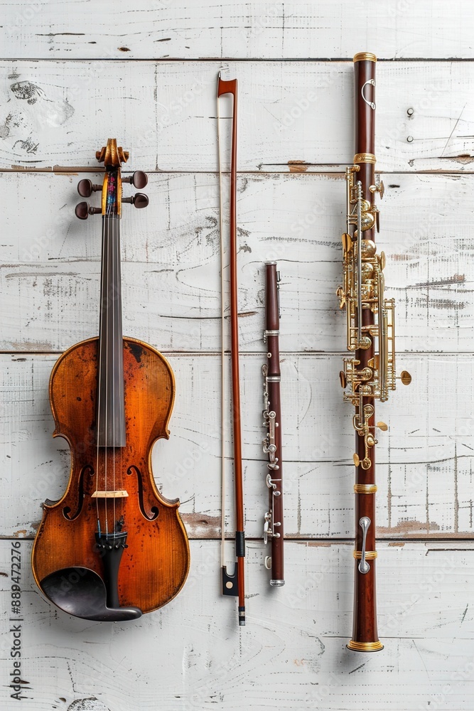 Naklejka premium instruments in white wooden background