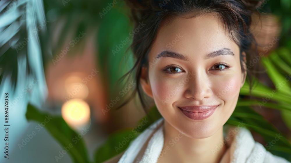 Radiant Asian Woman Embracing Wellness at Spa with Flawless Skin and Joyful Smile Radiant Asian Woman Embracing Wellness at Spa with Flawless Skin and Joyful Smile