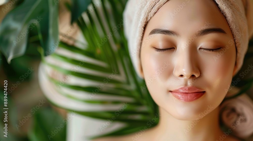 Serene Asian Woman Enjoying Luxurious Spa Day with Flawless Skin Serene Asian Woman Enjoying Luxurious Spa Day with Flawless Skin