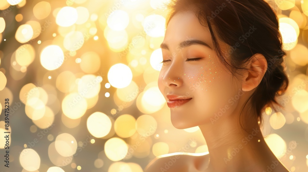 Fototapeta premium Radiant Asian Woman Enjoying Luxurious Spa Treatment for Glowing Skin