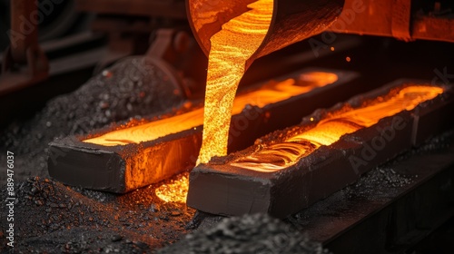 Copper casting process in a smelting plant photo