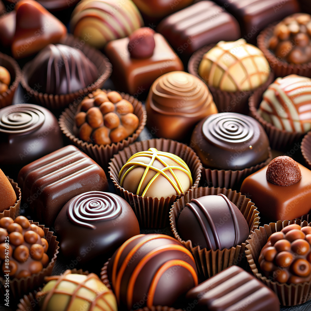 A set of delicious aromatic assorted chocolates with icing of different shapes A set of delicious aromatic assorted chocolates with icing of different shapes
