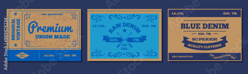 Set of vintage original blue jeans raw denim labels,genuine exclusive 
