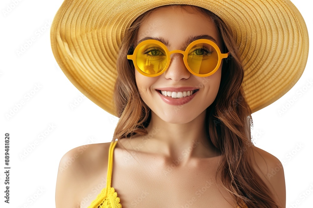 Portrait of a beautiful cheerful woman in summer clothes Portrait of a beautiful cheerful woman in summer clothes