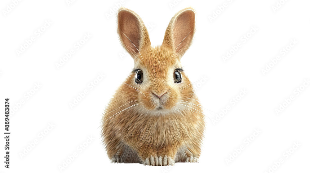 Fototapeta premium a rabbit full body shot, looking forward, standing on grass, transparent, cut out