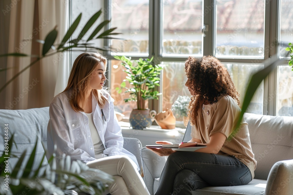 Professional psychotherapist working with patient in of hospital