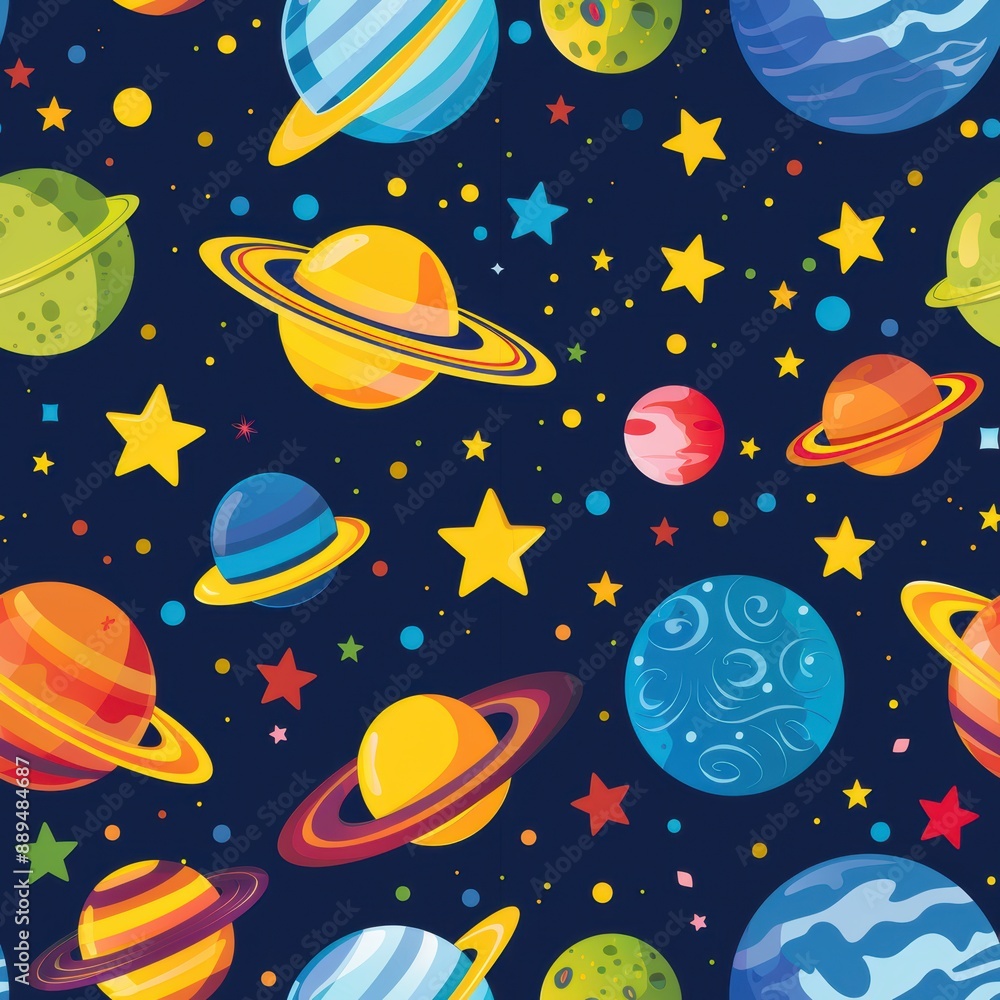 Whimsical Cartoon Galaxy with Colorful Stars and Planets for Children's Education and Fun Learning Whimsical Cartoon Galaxy with Colorful Stars and Planets for Children's Education and Fun Learning