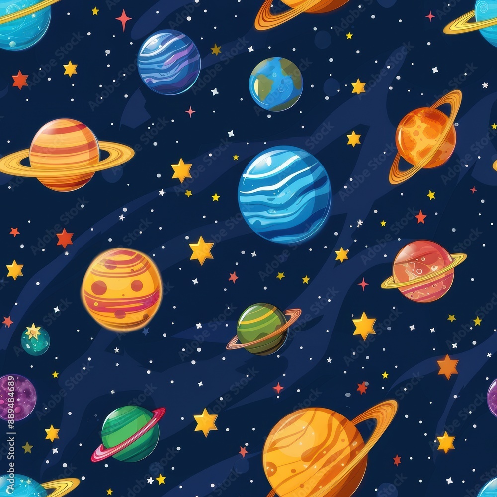 Whimsical Cartoon Galaxy with Stars and Planets in Vibrant Colors Whimsical Cartoon Galaxy with Stars and Planets in Vibrant Colors