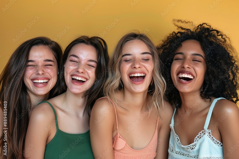 Fototapeta premium A Set of women over isolated backgrounds laughing