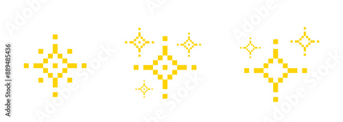 Pixel stars. Sparkling stars. Pixel sparkle glitter. Shiny stars pixel art icon. Vector illustration