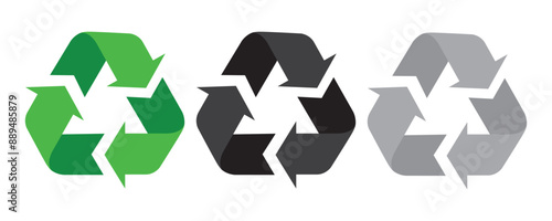 Set recycle sign isolated green black and gray on white background.