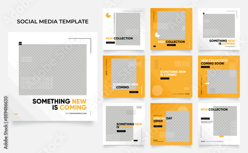 social media template banner blog fashion sale promotion. fully editable instagram and facebook square post frame puzzle organic sale poster. fresh yellow element shape vector background