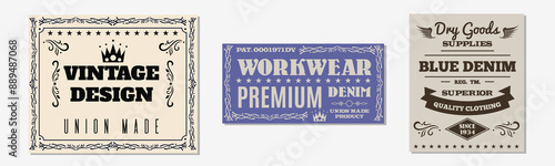 Set of vintage original blue jeans raw denim labels,genuine exclusive 
