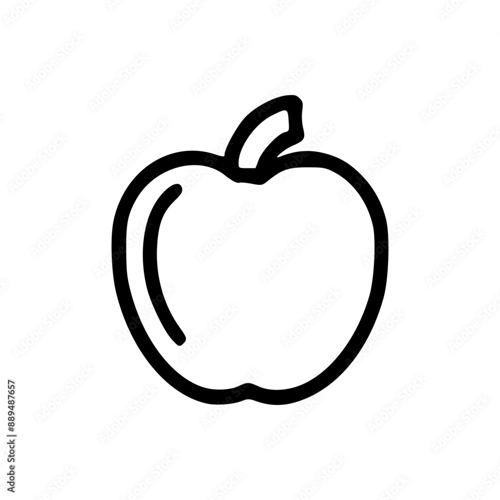 A black and white line drawing of an apple with a stem. A black and white line drawing of an apple with a stem.