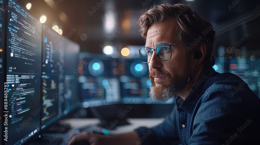 Securing Data: IT Professional Enhancing Cybersecurity in Modern Office with Copy Space Securing Data: IT Professional Enhancing Cybersecurity in Modern Office with Copy Space