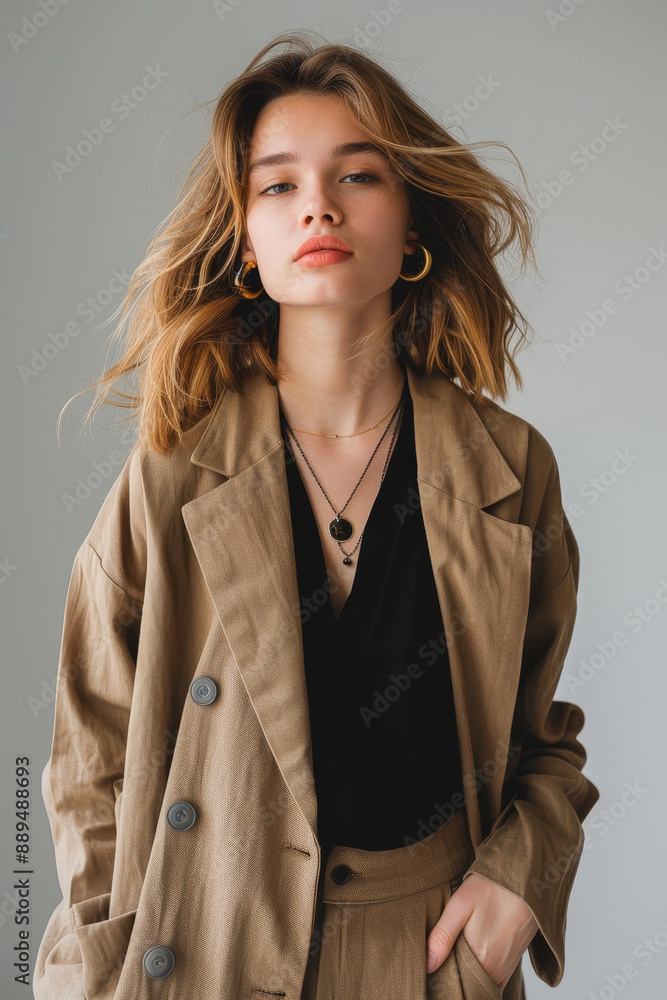 30 A stylish model in trendy wear standing with confidence, full body, simple solid background, studio lighting, a minimalist composition, 30 A stylish model in trendy wear standing with confidence, full body, simple solid background, studio lighting, a minimalist composition,