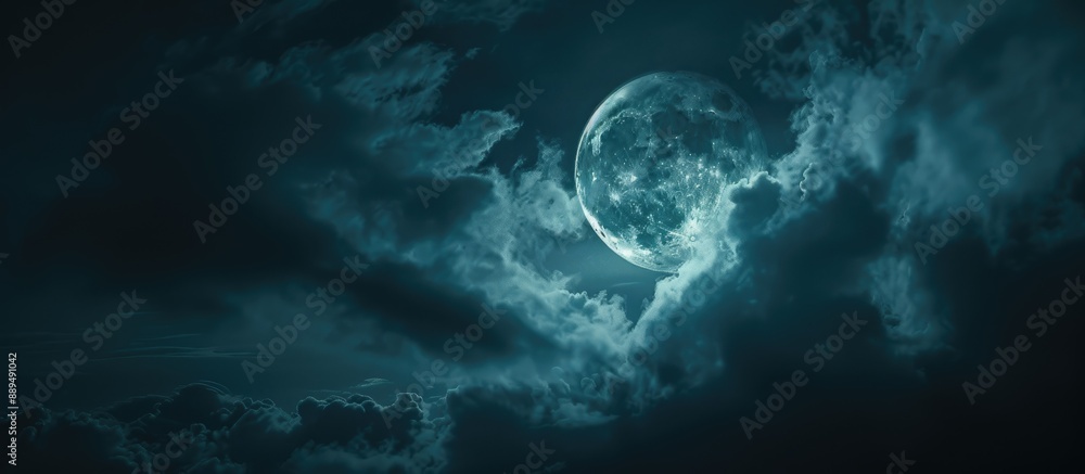 Moon partially obscured by clouds in the night sky, providing a mystical atmosphere to the scene with copy space image available. Moon partially obscured by clouds in the night sky, providing a mystical atmosphere to the scene with copy space image available.