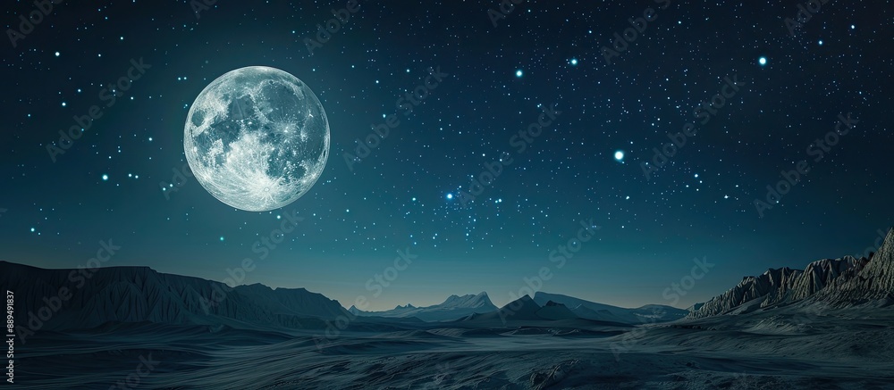 Nighttime sky showcasing a full moon alongside a distinct area for additional images. Nighttime sky showcasing a full moon alongside a distinct area for additional images.