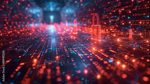 Wallpaper Mural Secure Data Flow: Abstract Encryption Network with Floating Padlocks and Copy Space Torontodigital.ca