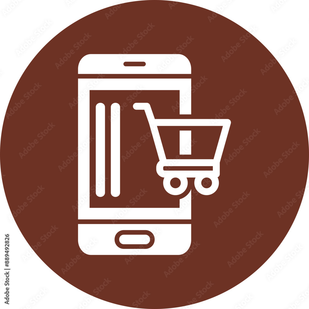 Mobile Shopping Glyph Brown Circle Icon