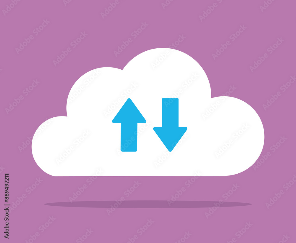 The cloud icon with the recording and download arrow. Colorful vector graphics in flat design style. The cloud icon with the recording and download arrow. Colorful vector graphics in flat design style.