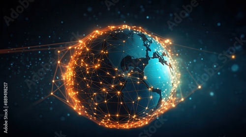 A network of glowing data points forming a globe, highlighting global data connection focus on, global theme, ethereal, blend mode, digital sphere photo