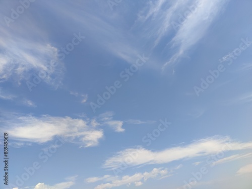 Expansive Blue Sky with Whispy Clouds, Symbolizing Freedom and Limitless Possibilities, Captured on a Clear Day